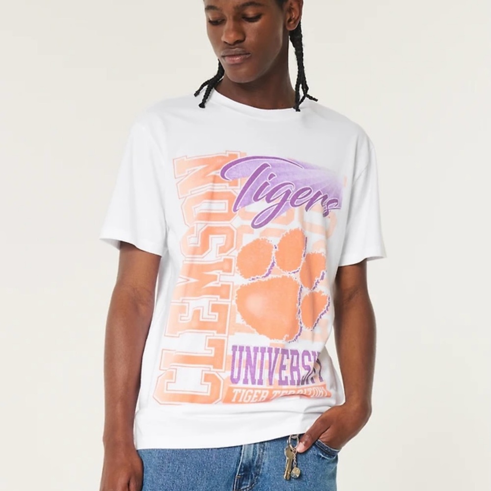 Hollister Clemson Tigers  White Graphic T-Shirt